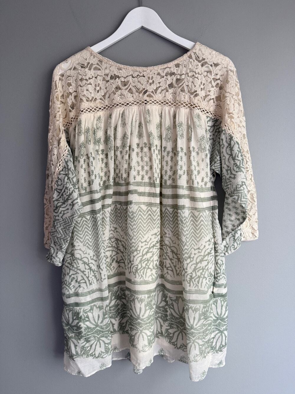 Free People Women S Lace Crochet Boho Mini Dress Cream Sage Cottagecore Festival